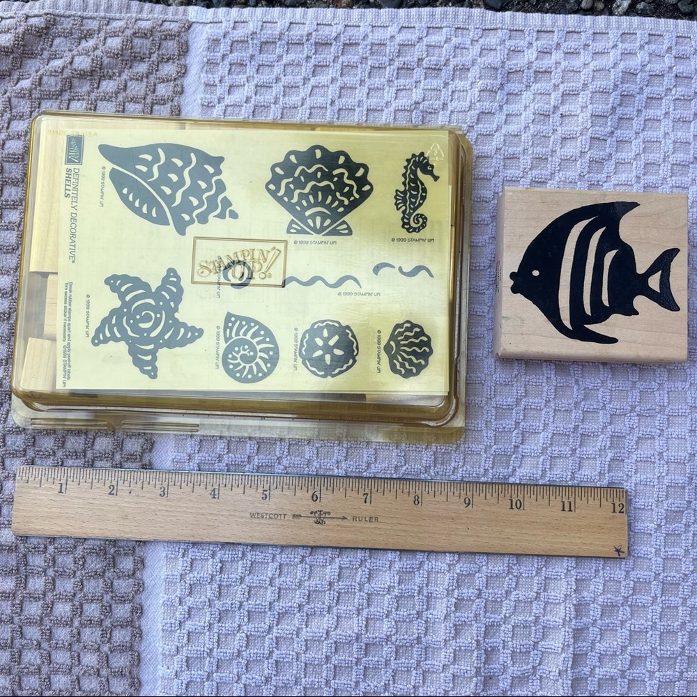 Vintage Rubber Stamp Lot Ocean Life, starfish, seashell, wave, stamps